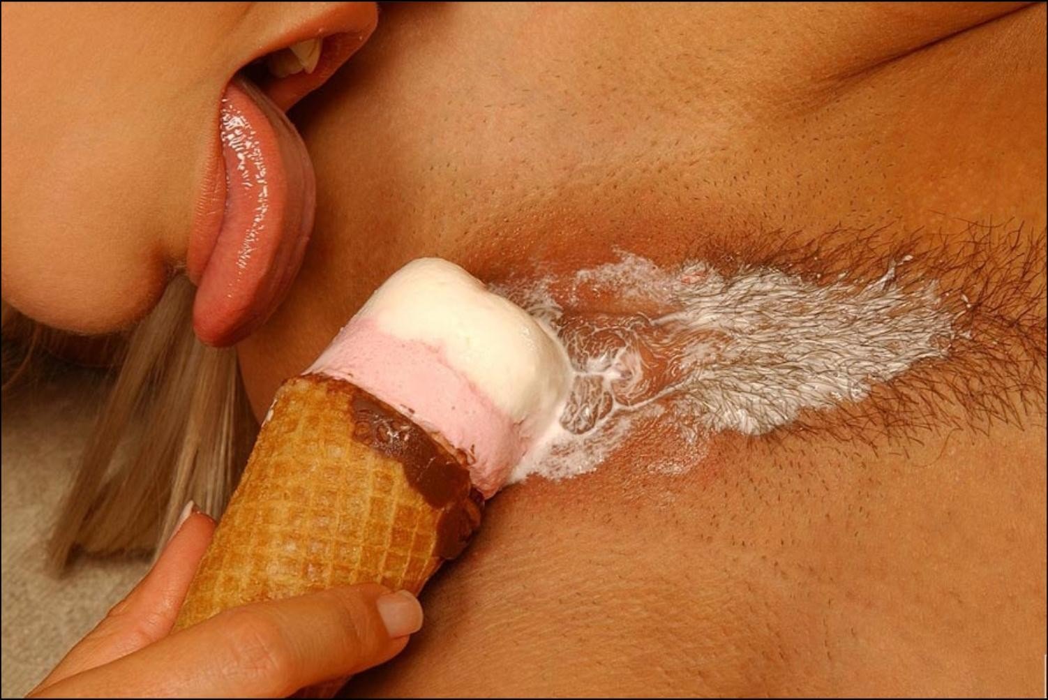 Naked girls cream licking