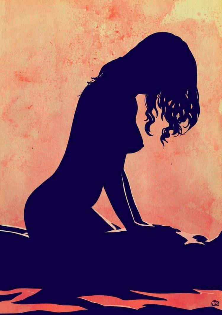 Обои силуэт девушки на черном фоне