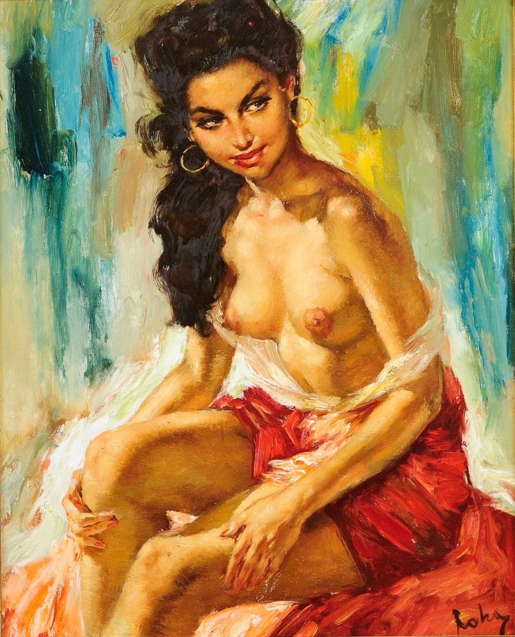 Молодая голая брюнетка на природе