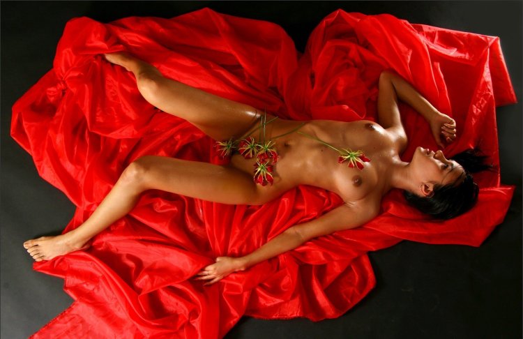 Фотосессия ню на Красном фоне