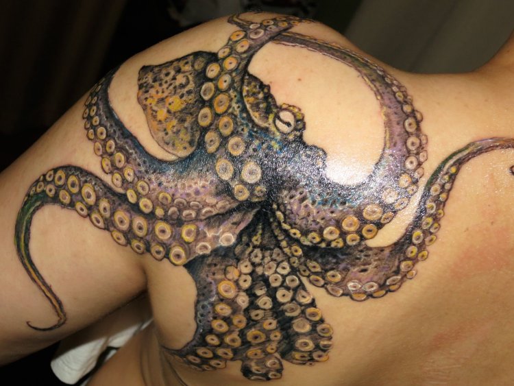 Девушка с осьминогом на груди