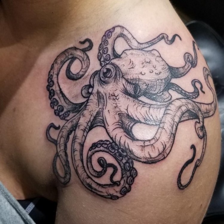 Тату осьминога в интимной зоне