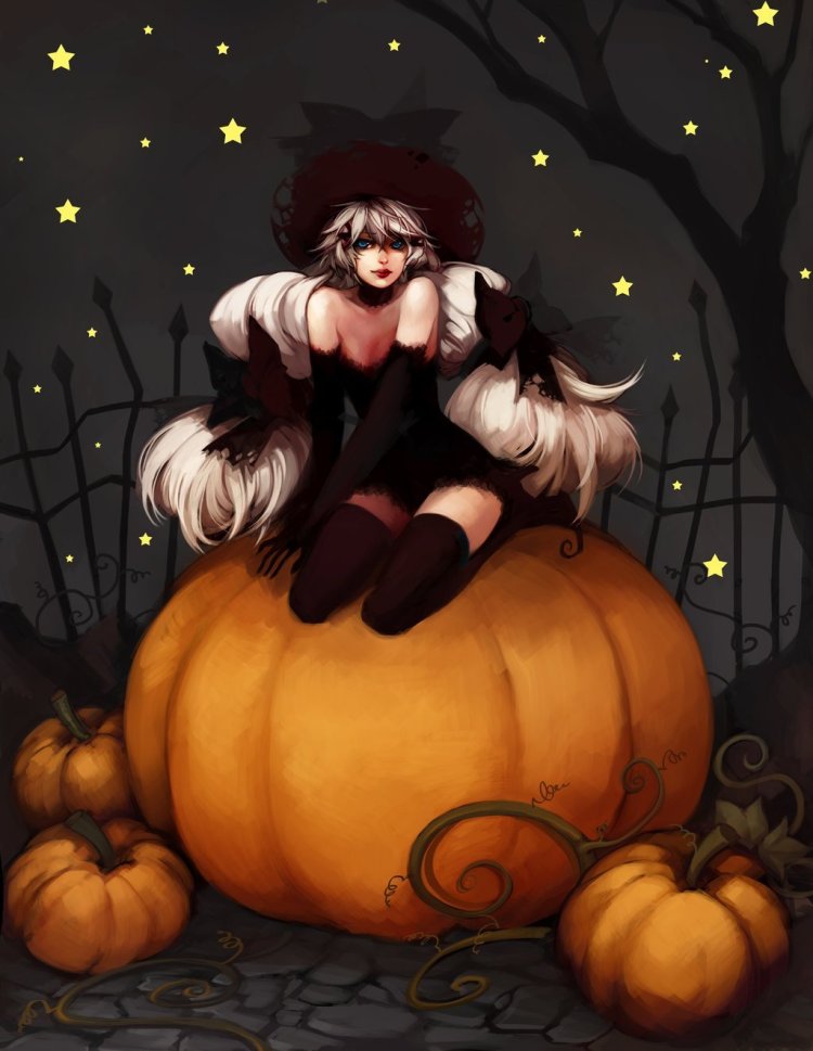 Девочка с тыквой на голове