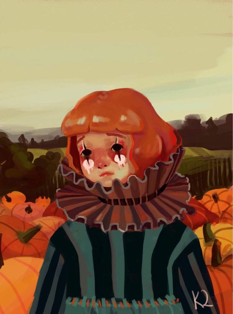 Девушка с тыквой на голове