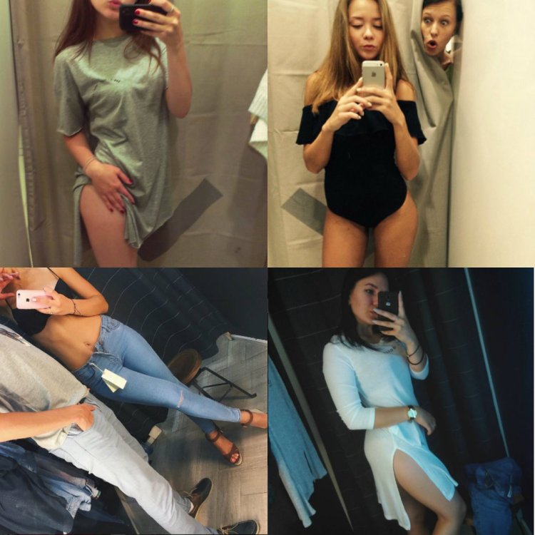 Голая в примерочной магазина