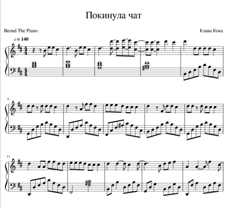 Ноты краш Клава Кока на пианино