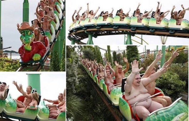 Голая в парке аттракционов