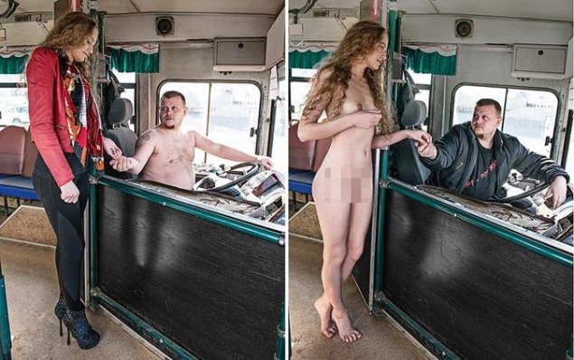 Голая Виктория Блейз у трамвая