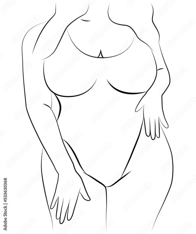 Рисунок женского пухлого тела с большой грудью