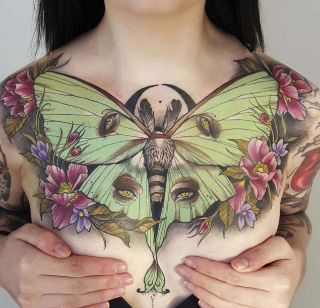 Тату бабочка на груди