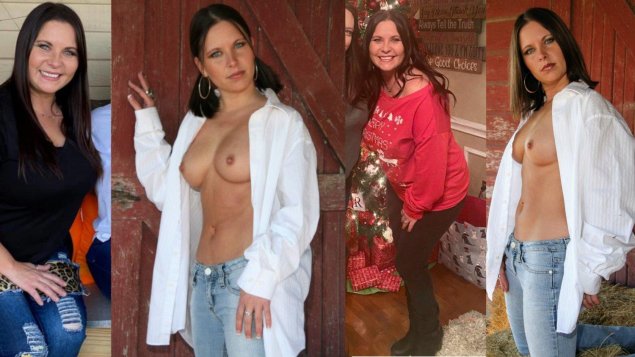 Голая жена в джинсовой куртке ню